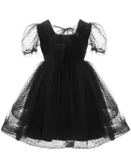 Little Girl Puffy Sleeve Princess Pageant Lace Tulle Vintage Dress
