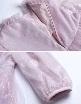Allovin Toddler Girl A-line Long Sleeve Princess Sequin Tulle Dress for Party