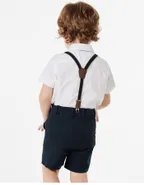 Toddler Boys Bow Tie Short Sleeve 100% Cotton Shirt & Suspender Shorts
