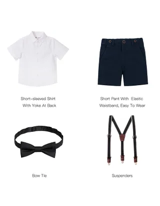 Toddler Boys Bow Tie Short Sleeve 100% Cotton Shirt & Suspender Shorts