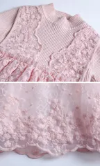 Allovin Junior Girl Long Sleeve Lace Sundress Decorated Knitted Sweater Tulle Dress