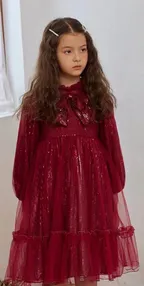 Allovin Toddler Girl A-line Long Sleeve Princess Sequin Tulle Dress for Party