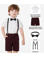 Toddler Boys Bow Tie Short Sleeve 100% Cotton Shirt & Suspender Shorts