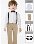 Toddler Boys Bow Tie Button Up Shirt & Suspender Pants