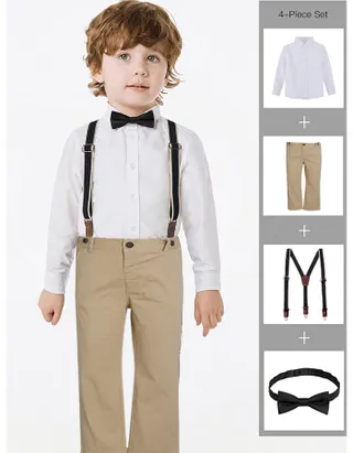 Toddler Boys Bow Tie Button Up Shirt & Suspender Pants