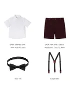 Toddler Boys Bow Tie Short Sleeve 100% Cotton Shirt & Suspender Shorts