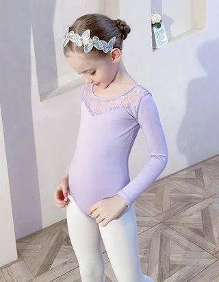 Allovin Long Sleeve Tutu Lace Ballet Leotard Dance Dress