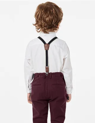 Toddler Boys Bow Tie Button Up Shirt & Suspender Pants