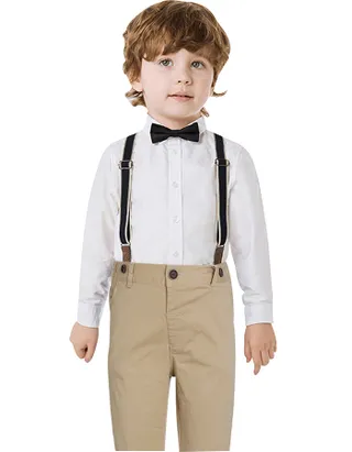 Toddler Boys Bow Tie Button Up Shirt & Suspender Pants