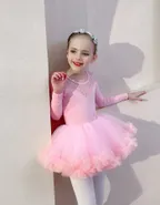 Allovin Long Sleeve Tutu Lace Ballet Leotard Dance Dress