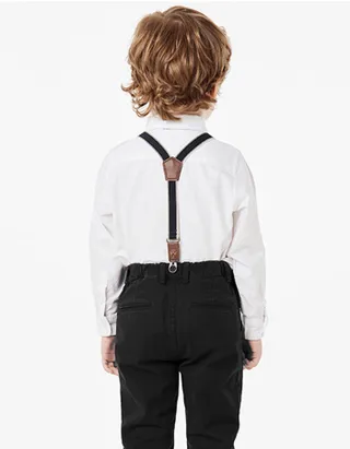 Toddler Boys Bow Tie Button Up Shirt & Suspender Pants
