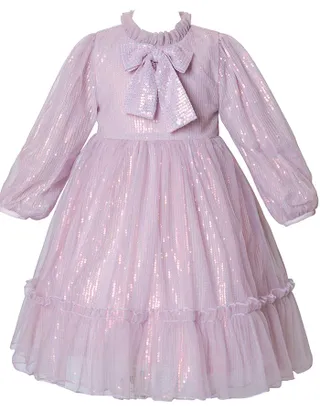 Allovin Toddler Girl A-line Long Sleeve Princess Sequin Tulle Dress for Party