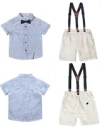 Toddler Boys Bow Tie Short Sleeve 100% Cotton Shirt & Suspender Shorts
