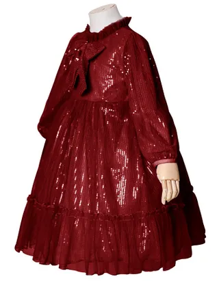 Allovin Toddler Girl A-line Long Sleeve Princess Sequin Tulle Dress for Party