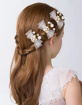 Allovin Faux Pearl Decor Bow Design Wedding Hair Clip Pack-3