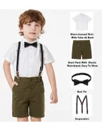 Toddler Boys Bow Tie Short Sleeve 100% Cotton Shirt & Suspender Shorts