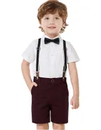 Toddler Boys Bow Tie Short Sleeve 100% Cotton Shirt & Suspender Shorts