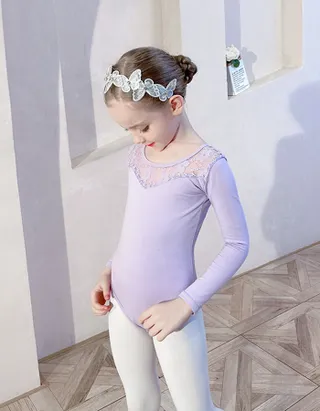 Allovin Long Sleeve Tutu Lace Ballet Leotard Dance Dress