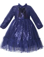 Allovin Toddler Girl A-line Long Sleeve Princess Sequin Tulle Dress for Party