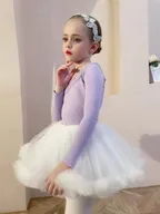 Allovin Long Sleeve Tutu Lace Ballet Leotard Dance Dress