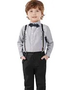 Toddler Boys Bow Tie Button Up Long Sleeve Shirt & Suspender Pants