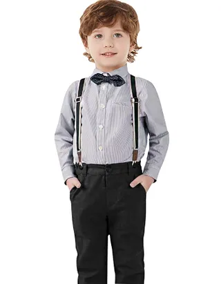 Toddler Boys Bow Tie Button Up Long Sleeve Shirt & Suspender Pants