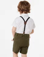 Toddler Boys Bow Tie Short Sleeve 100% Cotton Shirt & Suspender Shorts