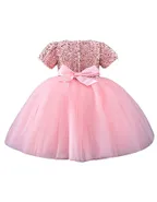 Toddler Girl Short Sleeve Sequins Flower Dress