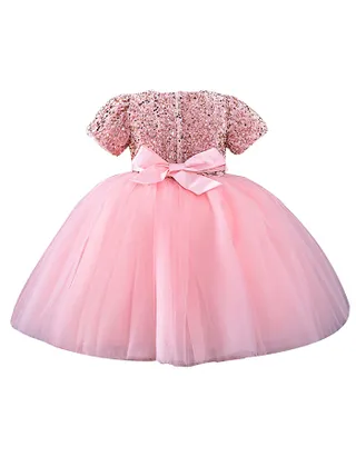 Toddler Girl Short Sleeve Sequins Flower Dress