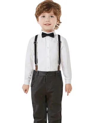 Toddler Boys Bow Tie Button Up Shirt & Suspender Pants