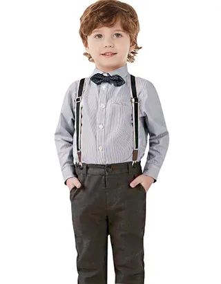 Toddler Boys Bow Tie Button Up Long Sleeve Shirt & Suspender Pants