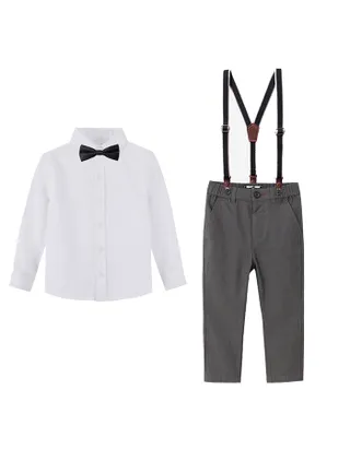 Toddler Boys Bow Tie Button Up Shirt & Suspender Pants