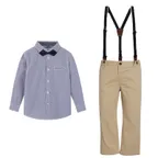 Toddler Boys Bow Tie Button Up Long Sleeve Shirt & Suspender Pants