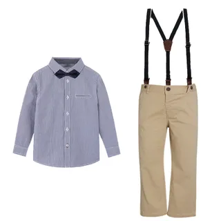 Toddler Boys Bow Tie Button Up Long Sleeve Shirt & Suspender Pants