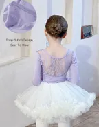 Allovin Long Sleeve Tutu Lace Ballet Leotard Dance Dress