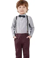 Toddler Boys Bow Tie Button Up Long Sleeve Shirt & Suspender Pants