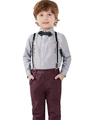 Toddler Boys Bow Tie Button Up Long Sleeve Shirt & Suspender Pants
