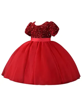 Toddler Girl Short Sleeve Sequins Flower Dress