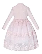 Allovin Junior Girl Long Sleeve Lace Sundress Decorated Knitted Sweater Tulle Dress