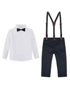 Toddler Boys Bow Tie Button Up Shirt & Suspender Pants