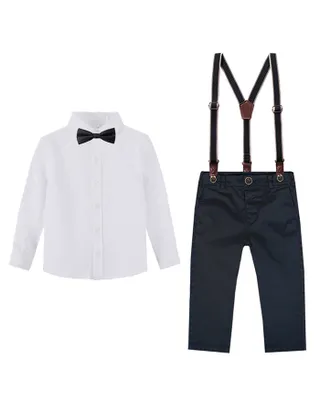 Toddler Boys Bow Tie Button Up Shirt & Suspender Pants