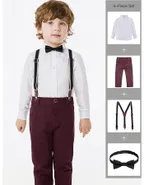 Toddler Boys Bow Tie Button Up Shirt & Suspender Pants