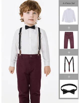 Toddler Boys Bow Tie Button Up Shirt & Suspender Pants