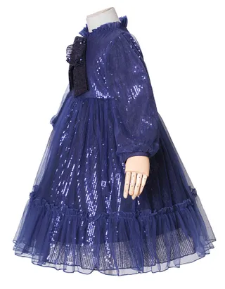 Allovin Toddler Girl A-line Long Sleeve Princess Sequin Tulle Dress for Party