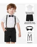 Toddler Boys Bow Tie Short Sleeve 100% Cotton Shirt & Suspender Shorts