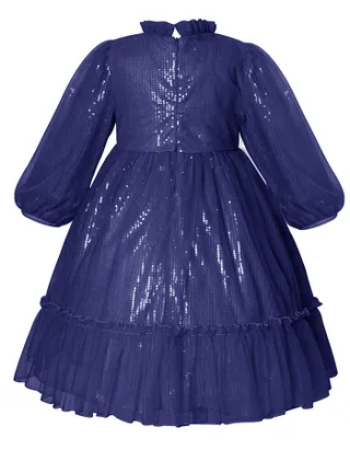 Allovin Toddler Girl A-line Long Sleeve Princess Sequin Tulle Dress for Party
