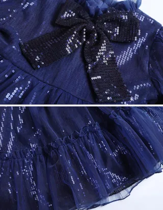 Allovin Toddler Girl A-line Long Sleeve Princess Sequin Tulle Dress for Party