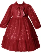 Allovin Toddler Girl A-line Long Sleeve Princess Sequin Tulle Dress for Party