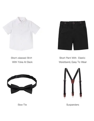 Toddler Boys Bow Tie Short Sleeve 100% Cotton Shirt & Suspender Shorts