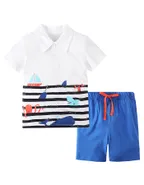 Toddler Boys Supersoft Happy Sea Life Ptinted Jersey Polo Shirt & Pants Set